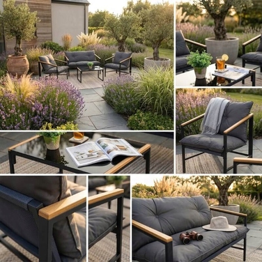 Комплект садових меблів Escal, метал, чорний, 4 предмети