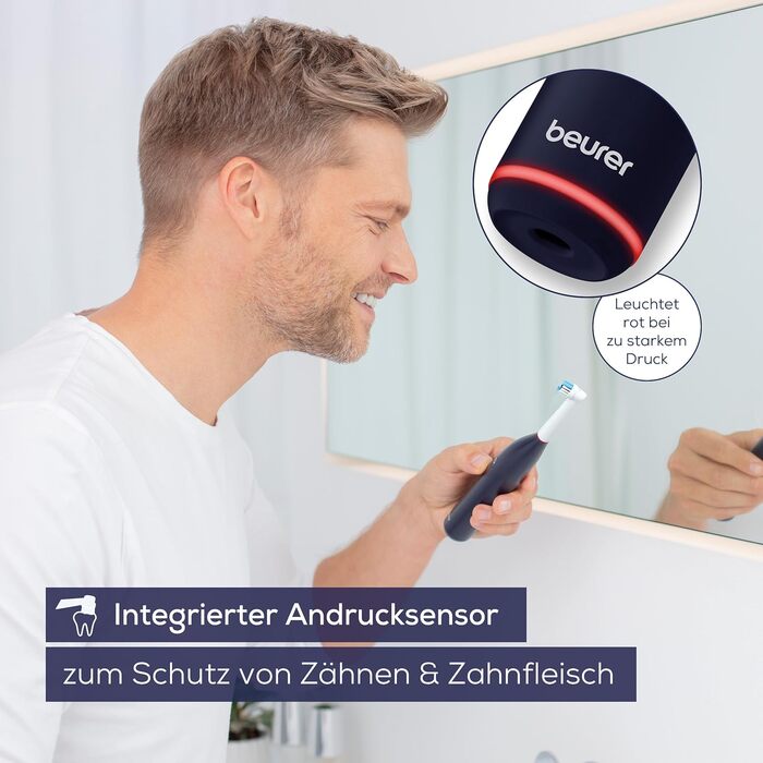 Електрична зубна щітка Beurer TB 50 з 3 програмами очищення, осцилюючо-імпульсна технологія, сенсор тиску, акумулятор на 45 днів