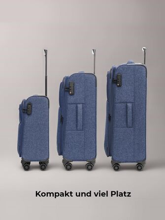 Набір валіз REDOLZ 3-в-1 для жінок та чоловіків | Легкі та стійкі дорожні ролери, високоякісний софт-кейс, 4 подвійні колеса та TSA-замок | Розширюваний з еластичними складками (Essentials 12) (Blue, Набір валіз (3-в-1) 4-колісний розширюваний)