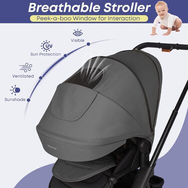 Дитяча коляска 2-в-1 BabyVoyage з люлькою та прогулянковим блоком, поворотні колеса 360°, амортизація, регульована ручка, складна, комплект, колір зелений (темно-сірий)