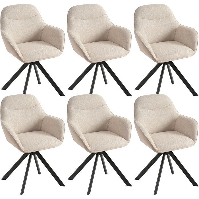 Обідній крісло для кухні/офісу, бежевий, з підлокітниками, 6 шт. в наборі, з металевим каркасом та м'яким сидінням з поліестеру