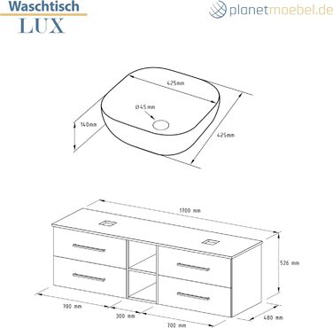 Комплект меблів для ванної кімнати Planetmöbel LUX: тумба під раковину 120 см, раковина накладка 42 см, дзеркало 50 см (без LED), тумба під раковину Дуб золотий/Антрацит
