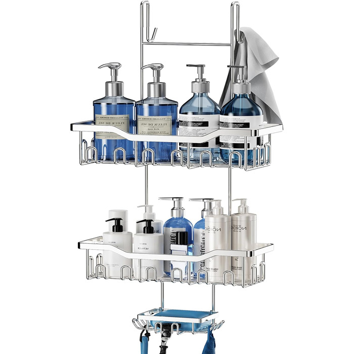Підвісна душова полиця ZUIMENG, 3 яруси, без свердління, з мильницею та гачком, срібло