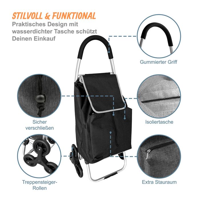 Relaxdays - Колісний візок для покупок зі сходами, об'єм 45 л