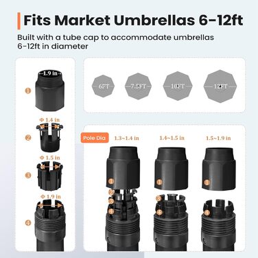 Підставка для парасольки на терасу, 18.6 кг, на колесах, чорна. Міцна підставка для маркетного парасоля, для вулиці, підійде для деку, басейну, двору.