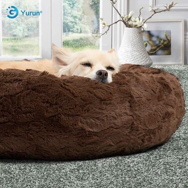 Лежак для собак Yurun, пухнастий диван для собак, чохол знімний, можна прати в пральній машині, лежак для собак-пончик (коричневий, 120x120x20см)