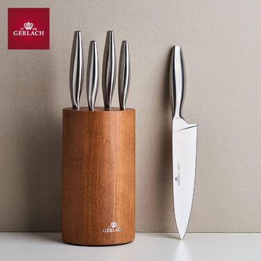 Набір кухонних ножів Gerlach Fine з нержавіючої сталі (5 ножів) у дерев'яному блоці