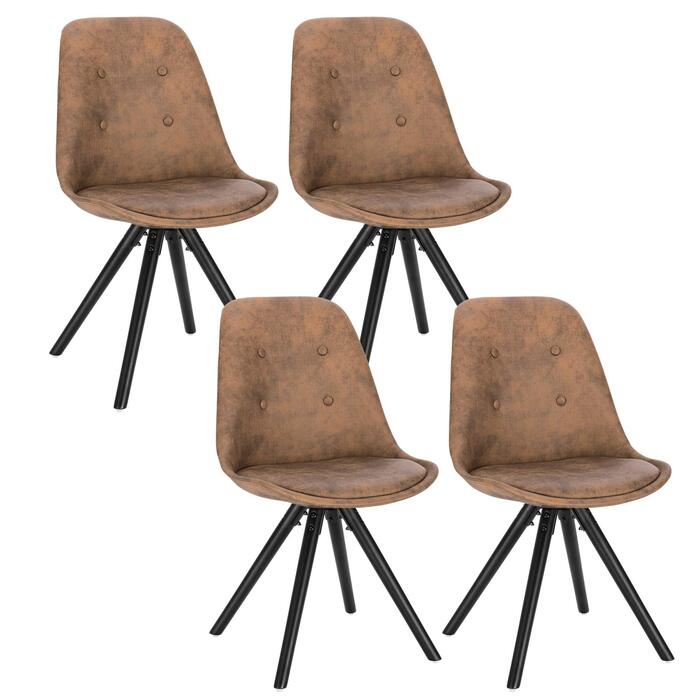 Стільці для їдальні WOLTU, кухонні стільці, скандинавський дизайн, стільці для туалетного столика, крісла для відпочинку, м'які стільці, стільці в ретро стилі, сидіння з льону, сірого кольору, BH54gr-4 (темно-коричнева тканина, набір з 4 шт.)