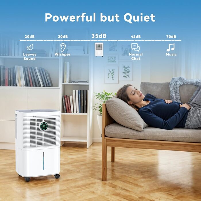 Електричний осушувач повітря 16л/24г з цифровим дисплеєм вологості, таймером 24г, безперервною подачею води, для квартири/підвалу, 16л/24г, 35㎡