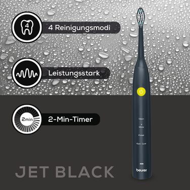 Beurer SC 30 Електрична зубна щітка Jet Black з 4 режимами чищення, 80 000 коливань, таймером та LED-дисплеєм + 2 насадки, корпус з переробленого пластику