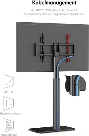 Підлогова підставка для телевізора FITUEYES регулюється по висоті, поворотна від 32-70 до 40 кг, макс. VESA 400x600 (чорний)