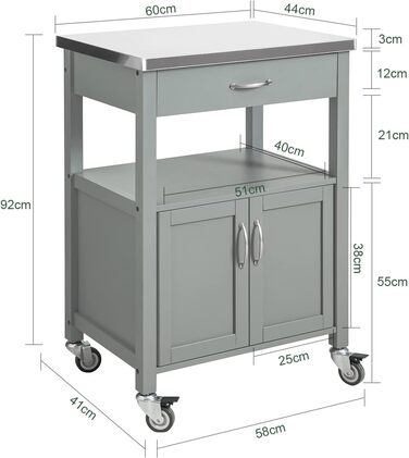 Візок для кухні SoBuy FKW22-SCH зі стільницею з нержавіючої сталі, 60x944.5см (світло-сірий)
