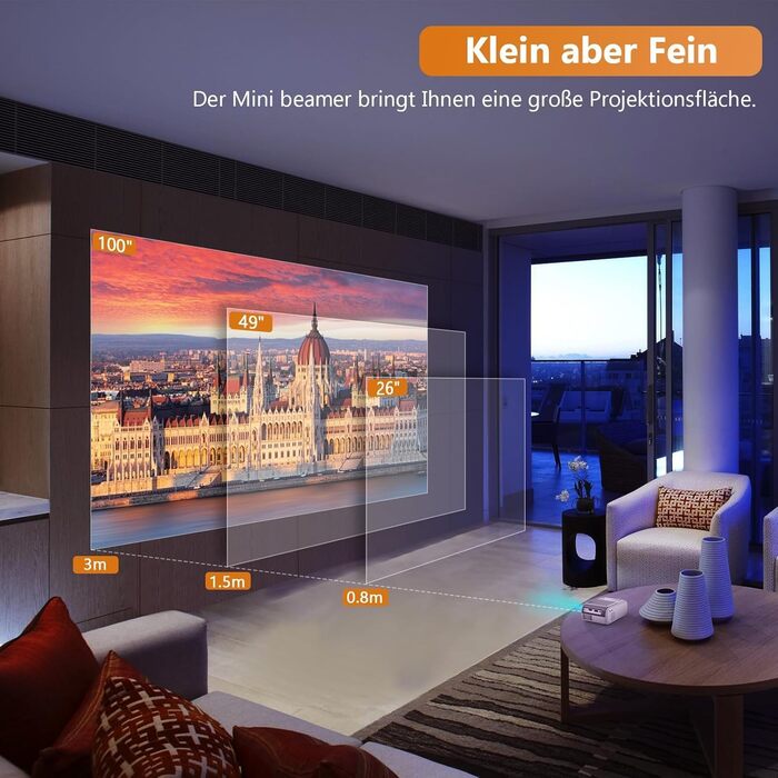 Mini-Beamer 10000 люменів, 1080P LED проектор, сумісний з TV Stick, X-Box, DVD, ноутбуком, смартфоном, Android, HDMI, USB, 5G WiFi, Bluetooth AND-Q2