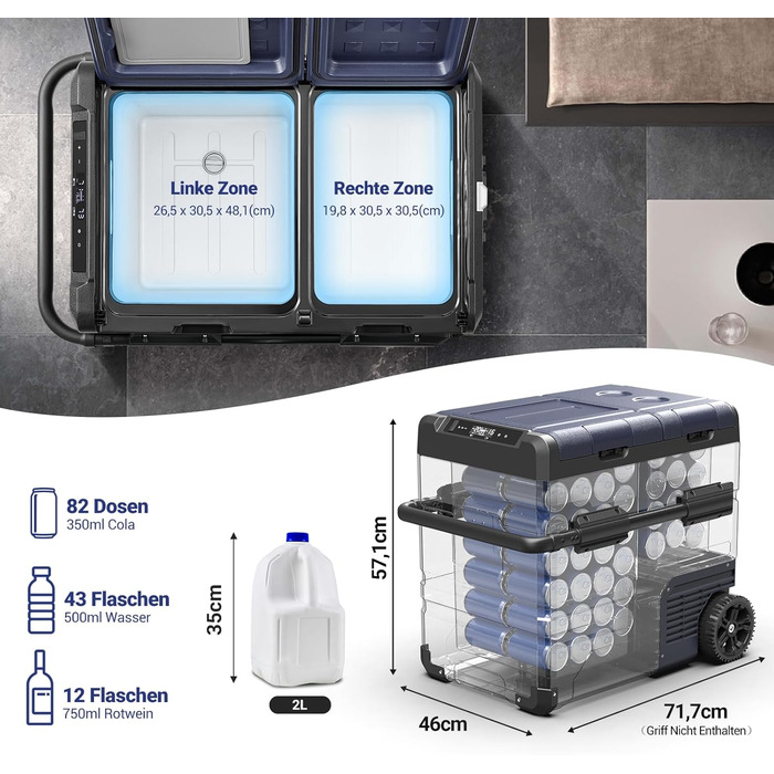 Автомобільний компресорний холодильник AAOBOSI 45L з Wi-Fi, USB-зарядкою, LED-підсвіткою, 12/24V/220V. Для авто, кемпінгу, подорожей (синій)