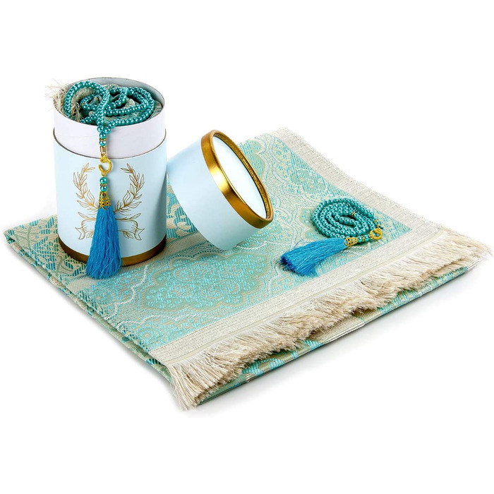 Іхван онлайн мусульманський молитовний килимок і розарій з елегантним дизайном циліндрична подарункова коробка / Джанамаз саджада / набір ісламських подарунків / молитовний килимок, тканина з тафти, (синій)