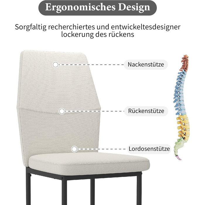 Стілець для їдальні GOLDFAN (4 шт.) з льоновим покриттям, сірий (бежевий). Сучасний кухонний стілець, м'який, з металевими ніжками. Підходить для вітальні та кухні.