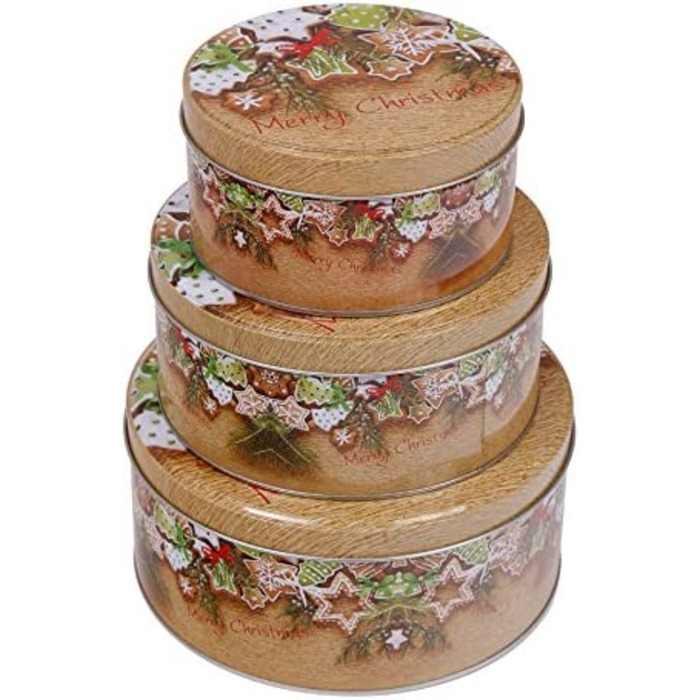 Набір БАНОК для печива з 3 предметів в різдвяному стилі (круглі, Різдвяне печиво)
