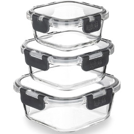 Приготування їжі Іглуу-штабельовані скляні квадратні контейнери (3 шт.) - герметична відкидна кришка, що не містить бісфенолу А, не містить бісфенолу А. М.