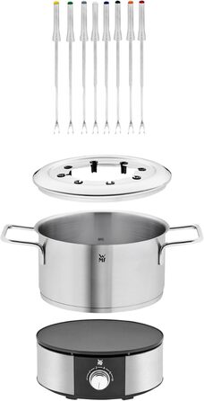 Електричний набір для фондю WMF Lono на 8 осіб: регулювання температури, індукційний горщик 1.2л, з нержавіючої сталі, з тримачем для виделок