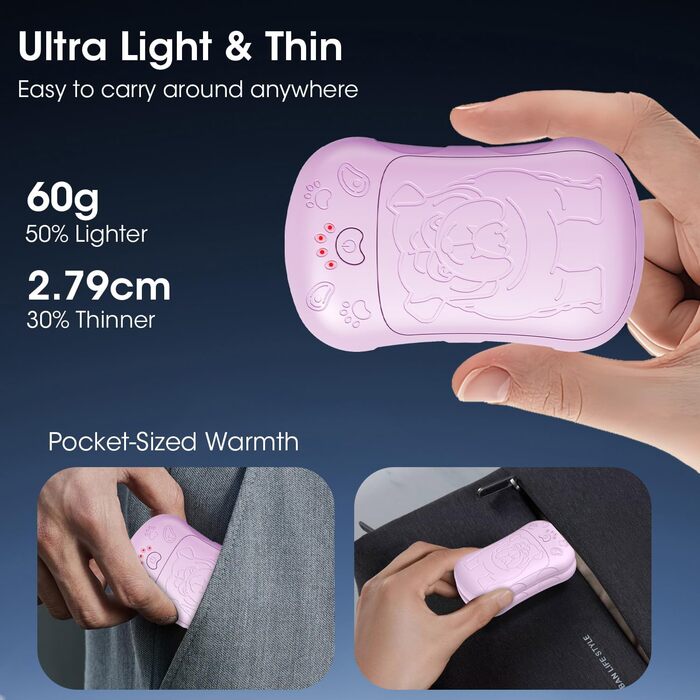 Електричні грілки для рук, 2 шт., 6000 мАг, акумулятор, багаторазові, зарядні кишенькові грілки для активного відпочинку, спорту, полювання, гольфу, кемпінгу, теплий подарунок для жінок, чоловіків, дітей (фіолетовий)