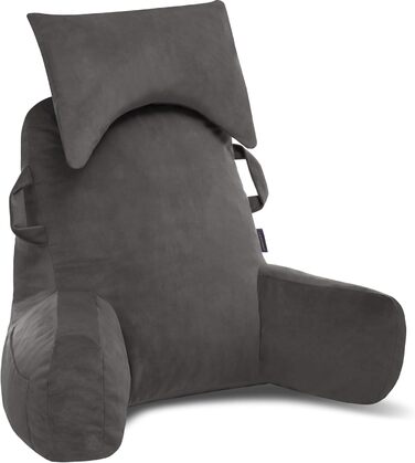 Підлогове крісло для читання з підголовником (світло-сірий, Oeko-Tex), м'яке спинне крісло з підлокітниками та кишенями для дорослих, зручне ліжко-крісло з Memory Foam для гуртожитку, світло-сірий, великий, преміум-якість