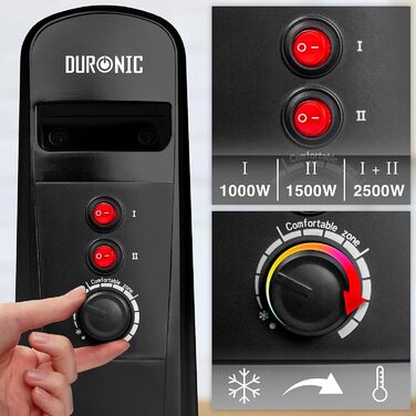 Електричний радіатор Duronic HV101 2500 Вт з 2 ступенями Слюдяні панелі нагріваються за 1 хв Енергозберігаюче опалення з терморегулятором Мобіль з колесами Ідеально підходить для домашнього офісу, спальні