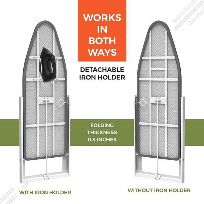 Настінна прасувальна дошка Xabitat з тримачем для праски, 91,9 x 31 см, компактний кронштейн, розбірний, для невеликих приміщень, компактний, з чохлом з бавовняної тканини, білий і (сірий чорний)