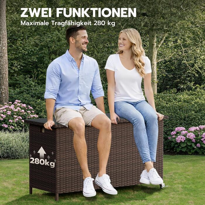 Водонепроникний садовий ящик Amopatio Gartenbox 480л з поліротангу, металевий з колесами та газліфтом для саду, балкону - коричневий