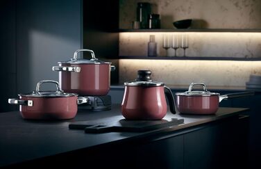 Каструля WMF Fusiontec Mineral Milchtopf з кришкою Gladeckel 12 см, для приготування молока, індукційна, з високотехнологічної кераміки, термостійка, стійка до подряпин (червона)