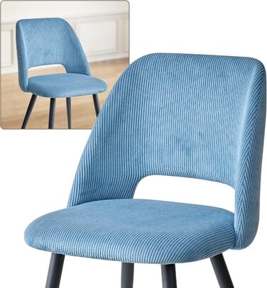 Стілець для їдальні, кухонний стілець з вертикальними смугами, м'який стілець з ергономічною спинкою, для їдальні, вітальні, кухні, спальні - (Блакитний, набір 2 шт.)