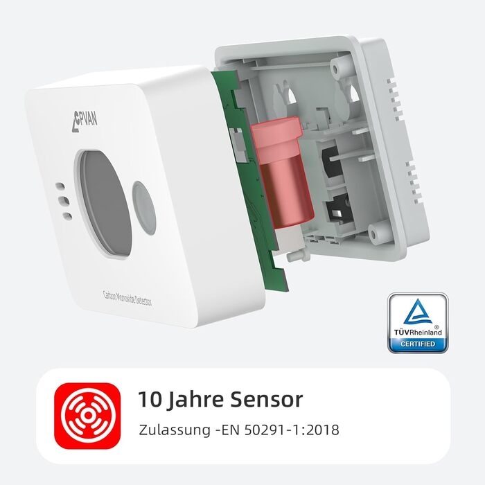 Виявлювач чадного газу CPVAN, 10 років служби, 3-в-1 з змінною батареєю, детектор CO з датчиком температури та вологості, EN50291, 1 шт.