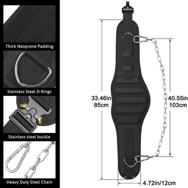 Пояс для важкої атлетики Senshi Japan 2-в-1 з ланцюгом Пауерліфтинг і ремінь для занурення Подвійна підтримка попереку для підтягувань з обтяженням, віджимань, станової тяги, присідань і пауерліфтингу