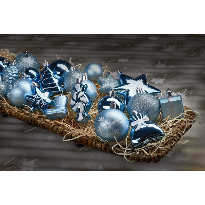 БРУБЕЙКЕР набір з 77 предметів Різдвяні дрібнички для ялинки-пластик / Срібло (Світло-блакитний)