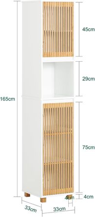 Тумбочка для ванної кімнати SoBuy, вузька, стійка до вологи, з бамбуковими дверцятами, 30 см, 33x165x33 см, BZR127-W