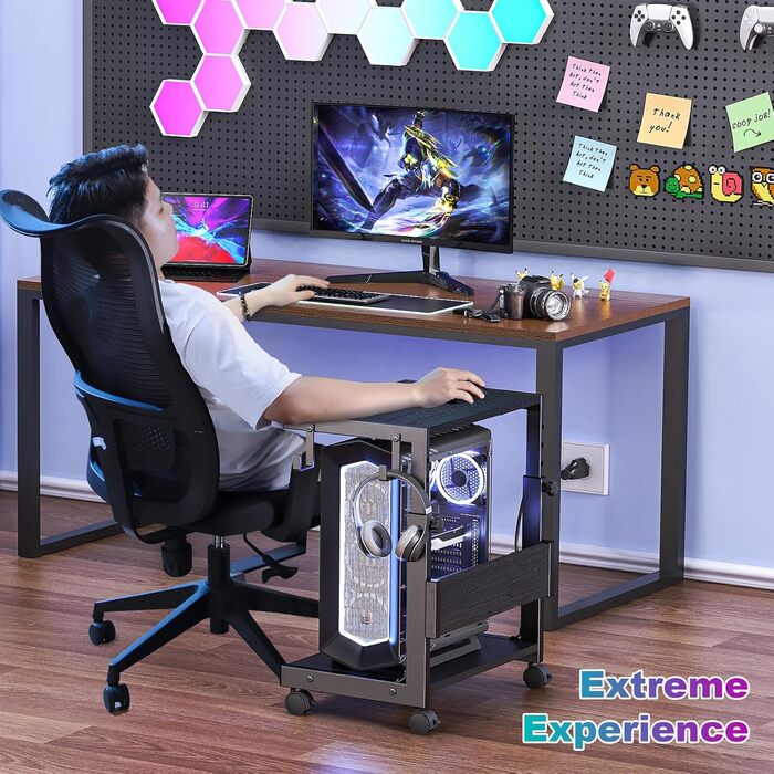 Регульована підставка для комп'ютера Tower, чорна, 44x30x44-59.5 см з ATX корпусом та місцем для зберігання