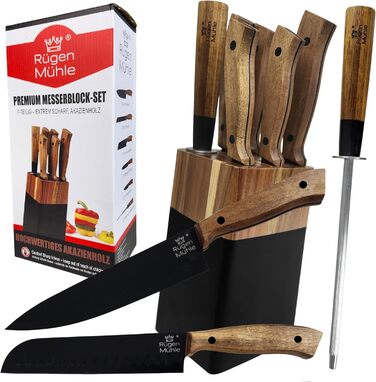 Набір ножів Rügen Mühle Premium Design 7 предметів з акації та нержавіючої сталі, з підставкою (Messerblock)