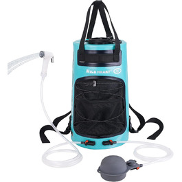 Портативний душ для кемпінгу WILD HEART 22 л для кемпінгу з ножним насосом і шлангом - Рюкзак для душу на відкритому повітрі для кемпінгу, подорожей і відпочинку на природі бірюзовий