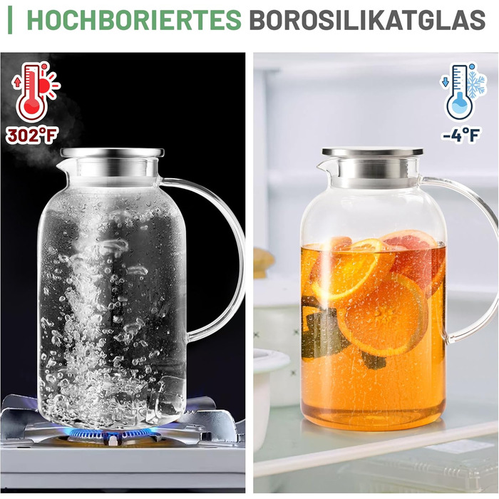 Скляна карафа SUSTEAS 2.0/2.5 л з кришкою для води, соку, кави, чаю та вина