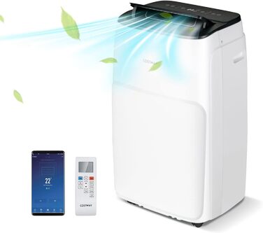 Мобільний кондиціонер COSTWAY 14000 BTU з повітропроводом, 5-в-1: охолодження, обігрів, осушення, вентиляція, нічний режим, для приміщень до 135 м³, керування через додаток і пульт, автоматичне розморожування