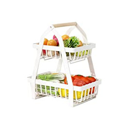 Кошик для фруктів SEEZSSA, 2-поверхова металева полиця для зберігання овочів у вазі для фруктів, зберігає фрукти та овочі свіжими, міні-кошик для схуднення