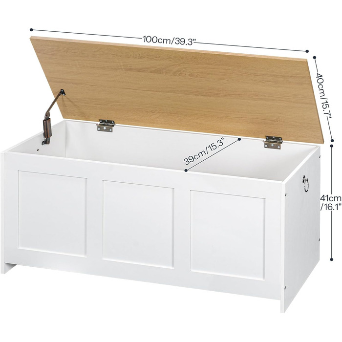 HOOBRO Лавка з ящиком для іграшок, 100 см, білий та натуральне дерево, з безпечним шарніром, для дому