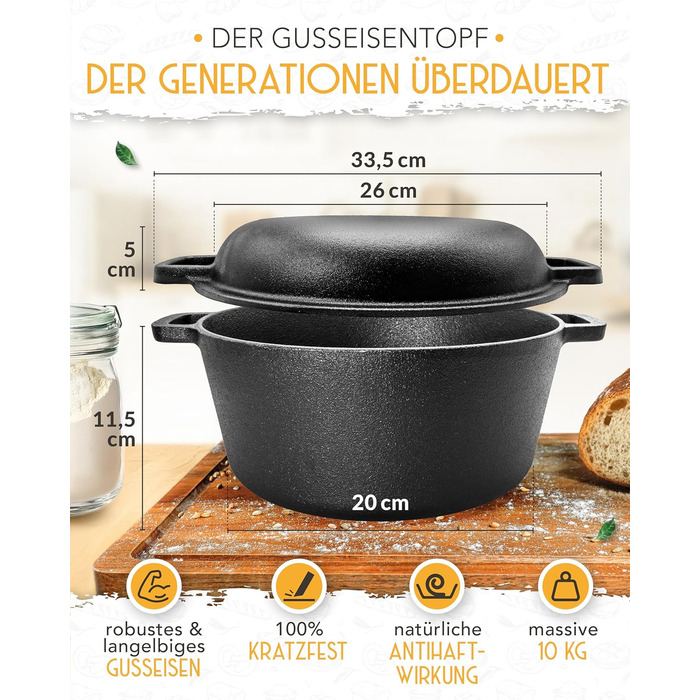 Набір для випікання хліба з чавунного литва Krustenzauber XXL: форма, корзина для підйому, лопатки та інше. 4,7л, комплект для початківців