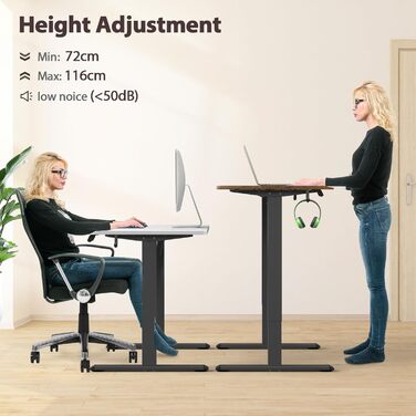 Електричні ніжки для столу з регулюванням висоти, з потужним мотором, на коліщатках, з 3 рівнями пам'яті та захистом від зіткнень, 72-116 см
