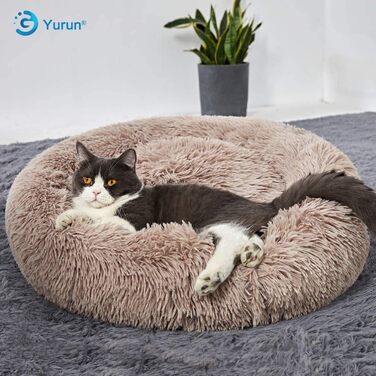 Лежак для собак Yurun, пухнастий диван для собак, чохол знімний, можна прати в машині, підходить для котів і собак (світло-коричневий, 120x120x20см)
