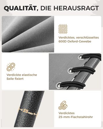 Лежак для відпочинку KingCamp великого розміру, складаний, 5 положень, для саду, кемпінгу, пляжу, з подушкою та кишенею, до 200 кг, 200 x 68 см, сірий