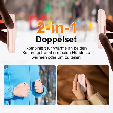 Електричні грілки для рук Lepwings, 2 шт., 6000 мАг, багаторазові, 3 режими, до 20 годин тепла, USB-зарядка, для активного відпочинку взимку, чорні та рожеві