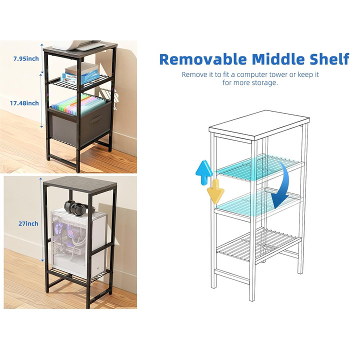 Підставка для принтера MWQ з ящиком для документів, 3-ярусна, чорна. Підійде для дому та офісу