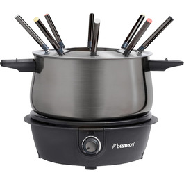Електричний фондю-набір Bestron для 8 осіб з 8 виделок, регульований термостат та захист від бризок, сірий титан