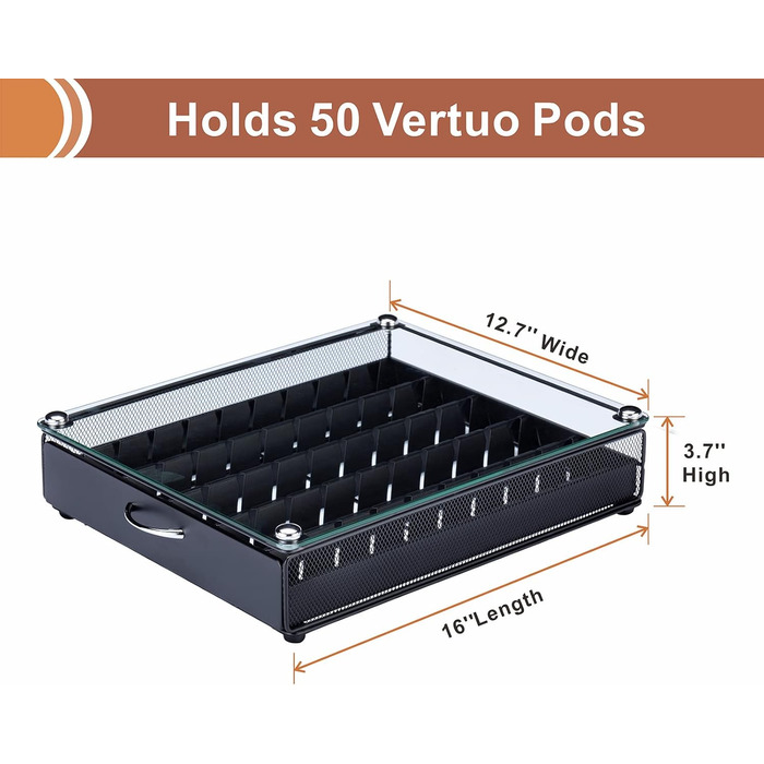 Тримач для капсул Vertuo Rice Rat - 50 капсул, чорний, скляний, сумісний з Nespresso Vertuo