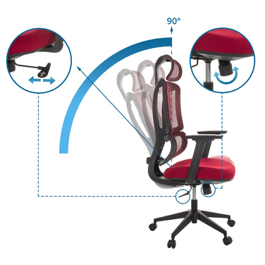 Офісний крісло / Крісло з обертанням ERGOMY, сидіння з тканини / спинка з сітчастої тканини, червоний колір, mybuero